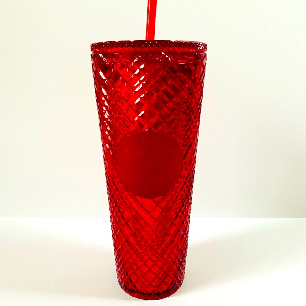 Cranberry Red Starbucks Diamond Pattern Tumbler Cold Drinks